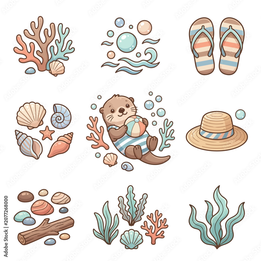 Fototapeta premium Otter in ocean sea beach scene.