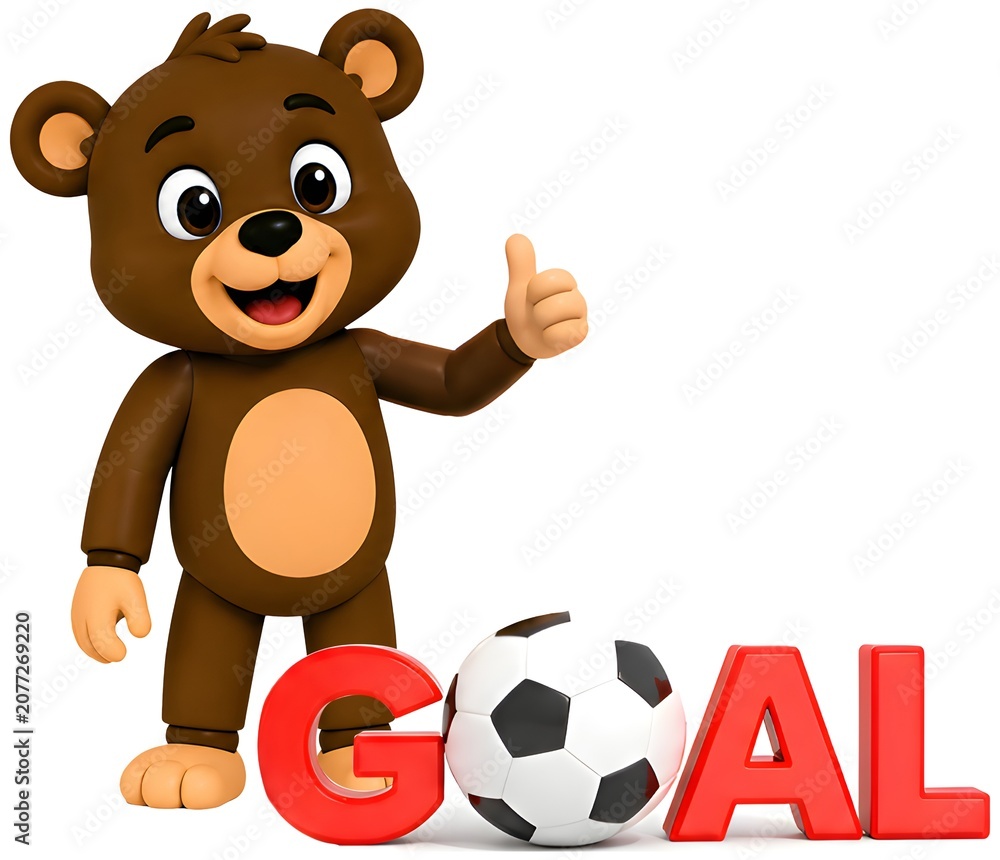 Fototapeta premium Bear Giving Thumbs Up beside Goal Text , 3d Rendering