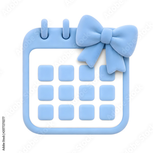 Blue calendar icon with bow on black background for planning and organization