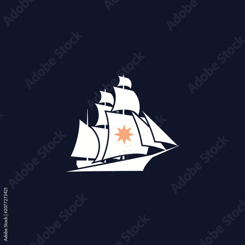 Bild auf Leinwand Illustration of a sailing ship with multiple masts and sails, featuring a star e