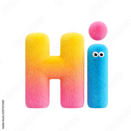 Colorful fuzzy letters with eyes on black background for fun and playful