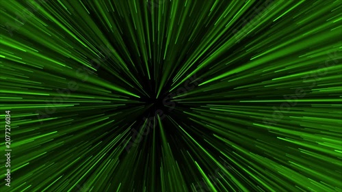 Abstract green hyper jump star warp speed lines zoom exploding on black background video loop