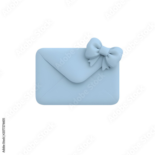 Light blue envelope with a bow on top for decoration and correspondence envelope