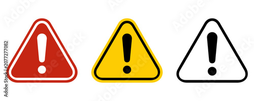 Hazard Warning Triangle Icon Set – Red Yellow and Black Safety Alert Symbols Vector