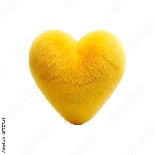 Soft and fuzzy yellow heart shaped pillow isolated on black background for love