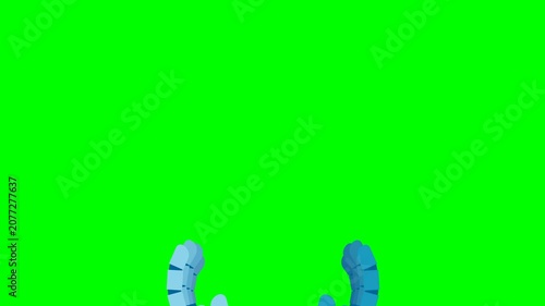 Making high five sign, clapping, cooperation of one robot with another. Working together with AI, AI help or support coworker, assistance, partnership concept. 2d flat animation. Alpha channel