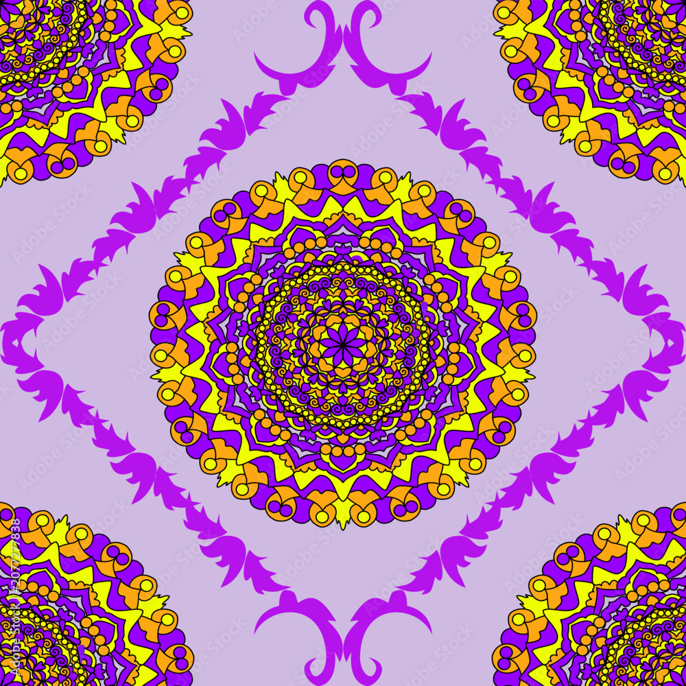 Obraz premium Purple Gold Mandala Seamless Geometric Pattern Background