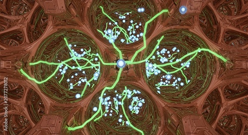 Copper Metallography Microstructure with Green and Blue Patterns