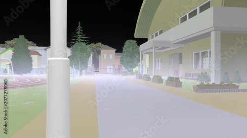 アニメーションの背景（雨の学校）雨エフェクト無し、また背面は透明です。AEなどで自由にお入れください