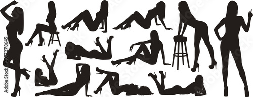 Photos Silhouettes of women in various sensual and dynamic poses on a white background