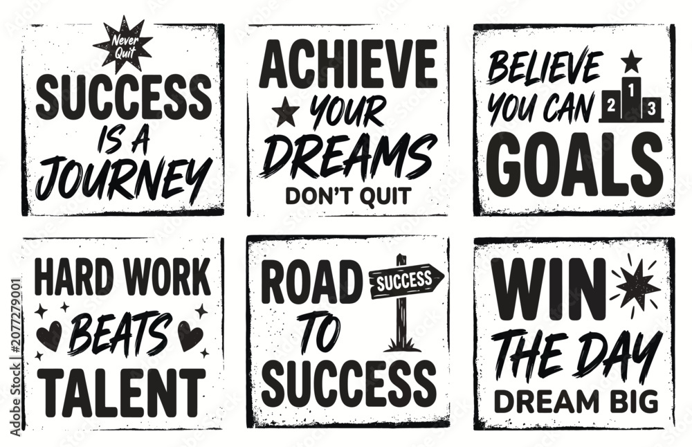 Fototapeta premium Set of motivational quotes and inspirational slogans for success and achievement