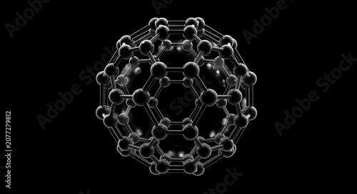 Buckminsterfullerene molecule structure on black background
