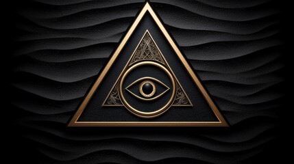 A black and gold eye is centered on a gold triangle with a gold border.
