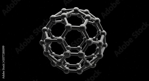 Buckminsterfullerene molecule structure on black background