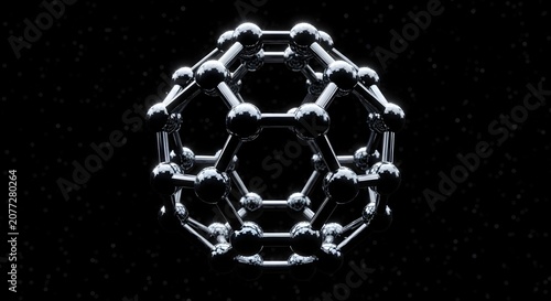 Buckminsterfullerene molecule structure on black background