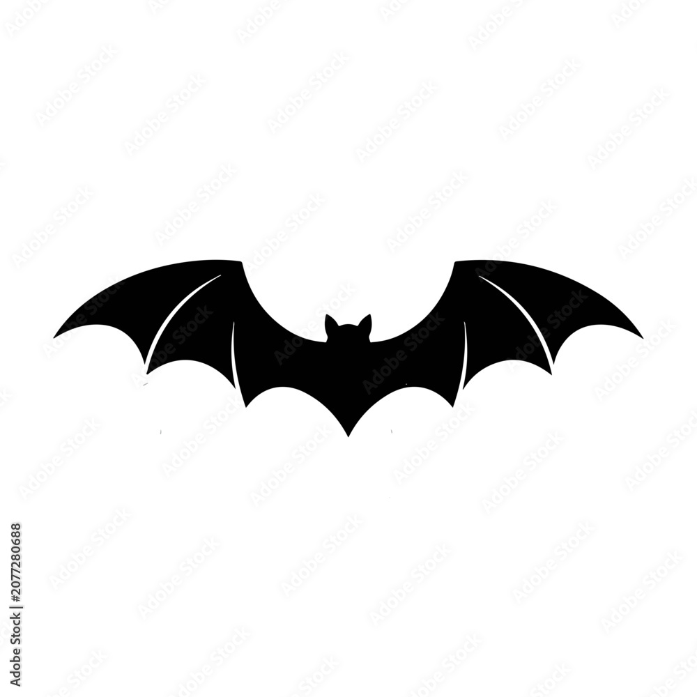 Fototapeta premium Black Bat Silhouette Flying Isolated on White Background