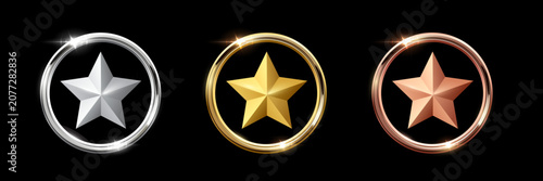 Bild auf Leinwand Gold, silver, bronze circle medals with star