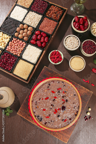 Eight Treasures Mixed Grains Porridge with Beans and Nuts - Nutritious Breakfast Bowl