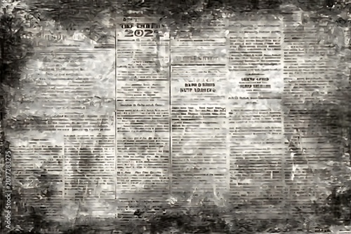 Vintage newspaper page with aged paper texture, black ink print, and weathered look for historical or decor themes