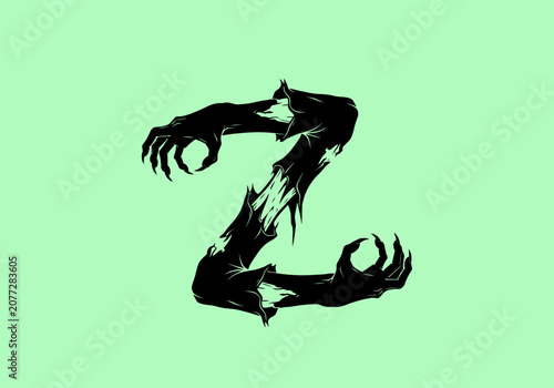 Fotografi Artistic illustration of a gothic-style letter 'Z' with a dark, eerie wolf figur