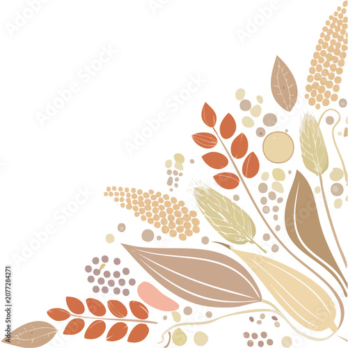 Autumn leaves and grains corner vector illustration