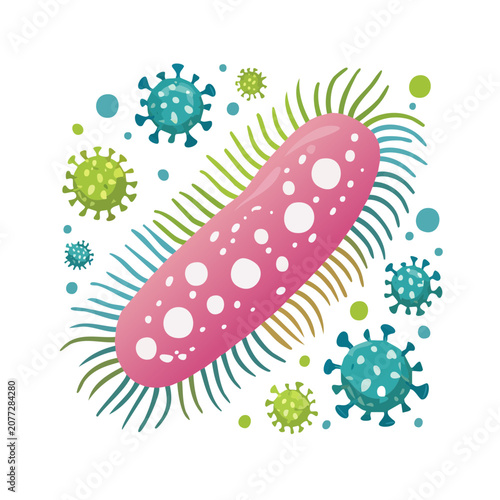 Bacteria and Viruses Flat Vector Illustration