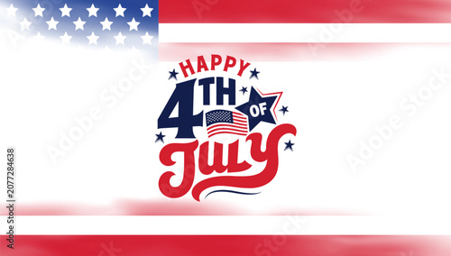 Happy 4th of July Typography on Minimal Patriotic flag Background