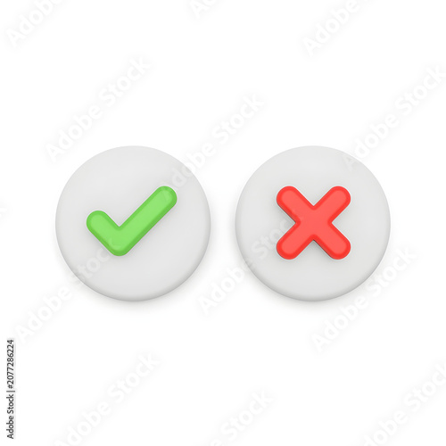 Green checkmark and red cross icons on white buttons on transparent background
