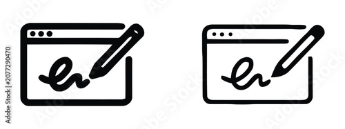 Fotografie Document signing icon set with pencil and signature for contracts and legal agreements