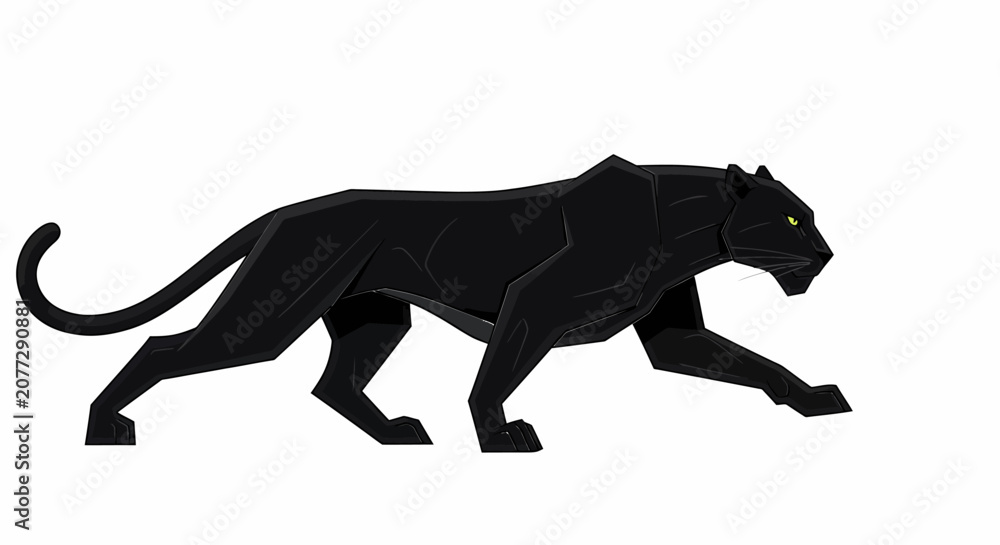 Fototapeta premium Black Panther Walking Silhouette Side View.