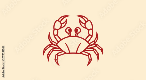 Quadro su tela Simplistic line art of a crab with detailed claws, eyes, and segmented legs on b