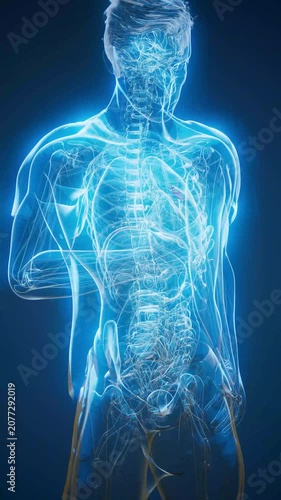 Conceptual 3D animation of an x-ray man with lung cancer