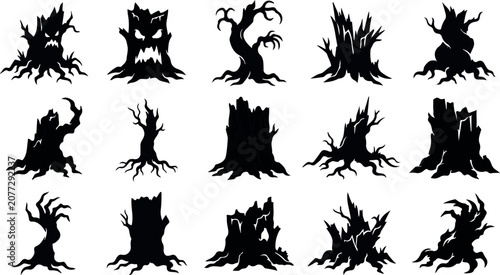 Εκτύπωση καμβά Spooky halloween tree stumps and silhouettes for decoration
