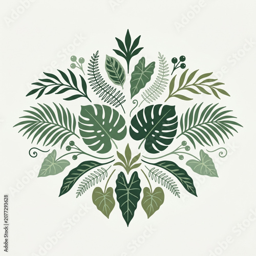 Tropical leaves arrangement green foliage.
