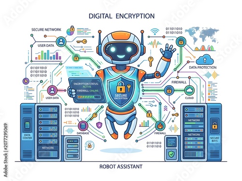 Robot with digital encryption technology.