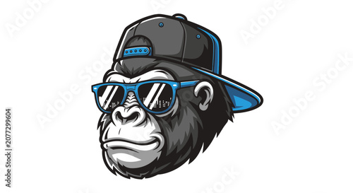 Cool gorilla head wearing sunglasses and snapback hat