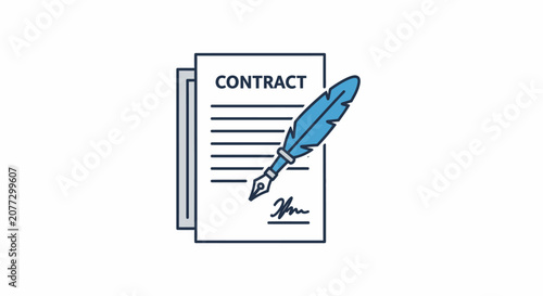 Contract document with blue quill pen icon on white background