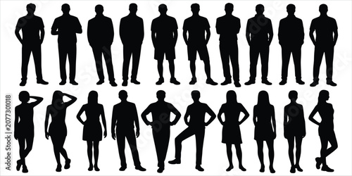 Foto Large group of diverse people silhouettes in casual and formal attire Keywords: