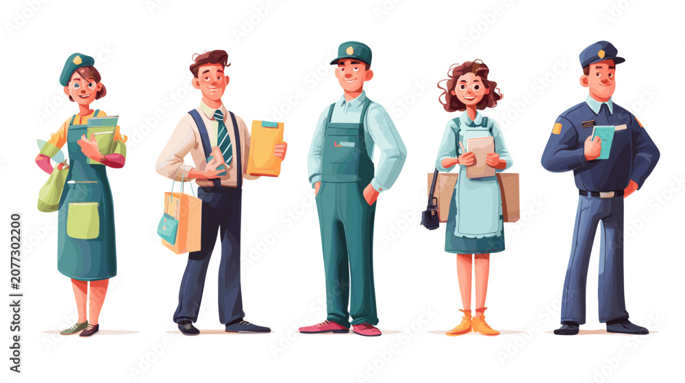 Obraz premium Diverse group of professionals including a delivery person a clerk a postal worker a shop attendant