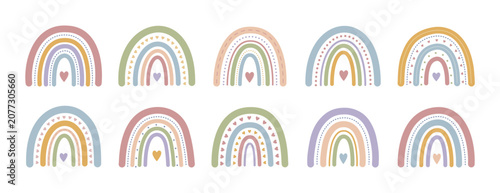 Quadro su tela Collection of boho rainbows in pastel colors