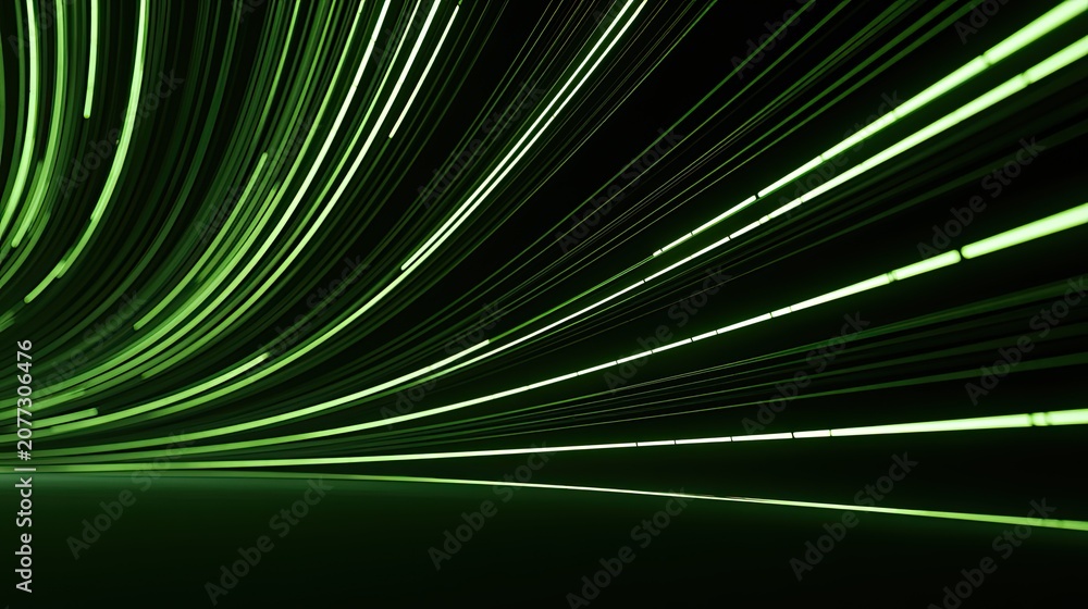 Fototapeta premium Abstract Green Light Trails Speed Motion Blur Background.