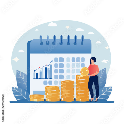 Woman with savings and investment planning illustration