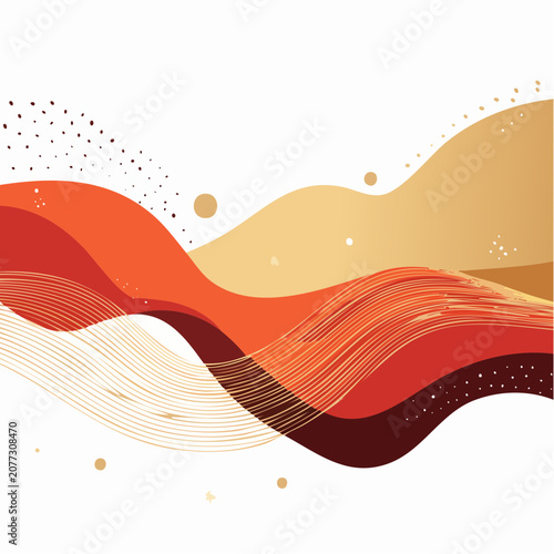 Abstract Wavy Lines and Shapes in Warm Colors