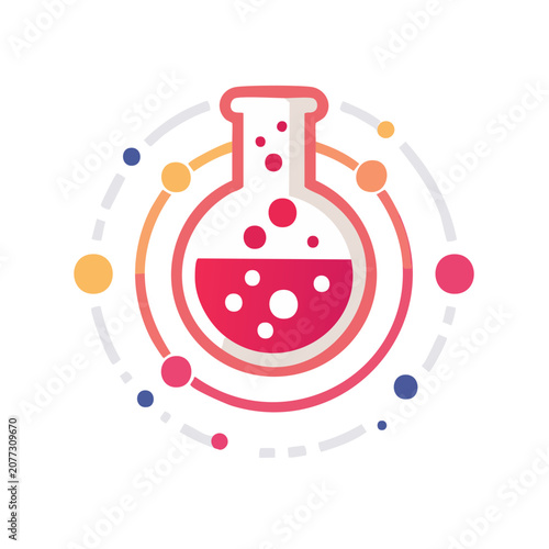 Laboratory Flask with Bubbles and Molecules Icon