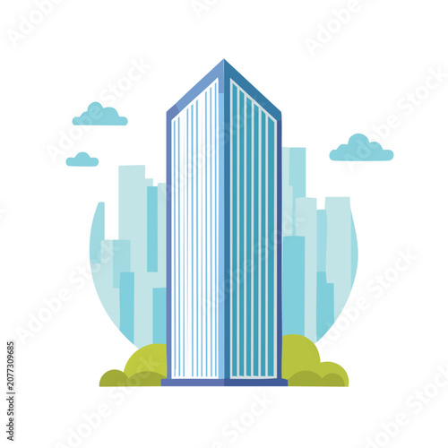 Modern Skyscraper with City Skyline Illustration
