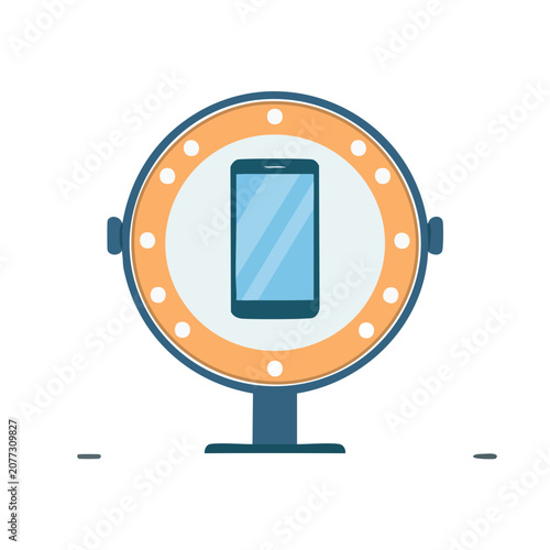 Smartphone in Ring Light Stand Flat Vector Illustration