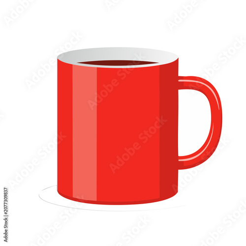 Red ceramic mug with handle, flat vector illustration