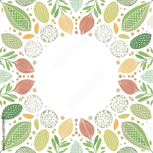 Symmetrical Floral Border Frame with Leaves and Berries