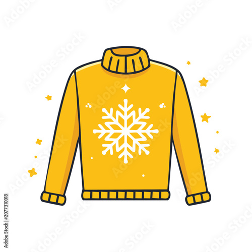 Yellow Turtleneck Sweater with Snowflake Design