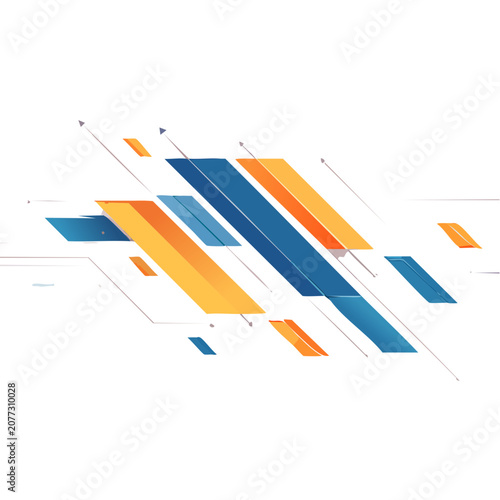 Abstract geometric bars and strips in blue and orange